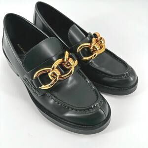Uterque Women’s Green Leather Loafers Gold‎ Chain Size 37